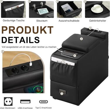 Електрично регульоване крісло-реклайнер з функцією відкидання спинки, крісло для телевізора зі штучної шкіри з масажем та підігрівом, сучасне кінокрісло зі світлодіодним підсвічуванням/USB, до 150 кг (чорне, 1 крісло-реклайнер з консоллю) Чорне 1 крісло-р