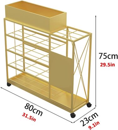 Універсальний тримач для парасольки на колесах, сучасна металева підставка для вуличних парасольок з коробкою для квітів, знімний піддон для крапель, для квіткового магазину/передпокою/вітальні/готелю (колір золото , розмір 80x23x75см 80x23x75см золото