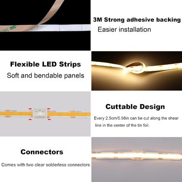 Світлодіодна стрічка TOPAI COB 5M тепла біла водонепроникна IP65, світлодіодна стрічка 12 В 3000K зовнішня, CRI90 дуже яскрава світлодіодна стрічка 4000 лм, самоклеюча, 480 світлодіодів/м гнучкий ріжучий стіл (продукт без живлення) Теплий білий
