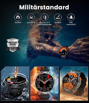 Розумний годинник DREMAC для чоловіків - 1,85-дюймовий HD-дисплей з великим екраном/батарея 730 мАг, чоловічий спортивний годинник з ліхтариком/120 спортивних режимів, водонепроникний фітнес-годинник IP68 з цілодобовим відстеженням серцевого ритму, моніто