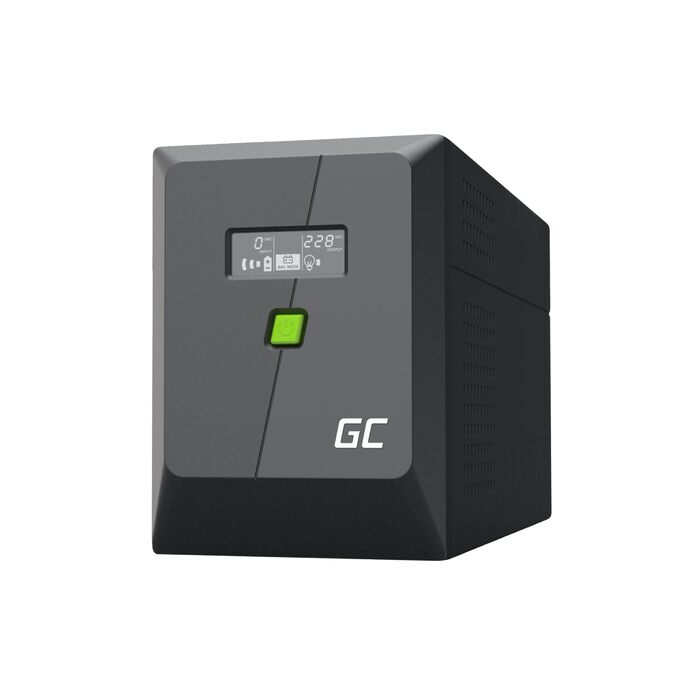 ДБЖ Greencell 2000VA 1200W PowerProof з РК-дисплеєм модифікована синусоїда, захист живлення пристроїв, захист від перенапруги, аварійне джерело живлення для побутової техніки, USB/RJ45, 4 шт. Schuko IEC