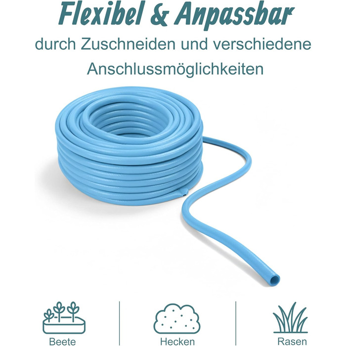 Шланг садовий Relaxdays, на вибір довжини, універсальний водопровідний шланг 1/2, стійкий до УФ-випромінювання та погодних умов, PP, світло-блакитний, 50 м