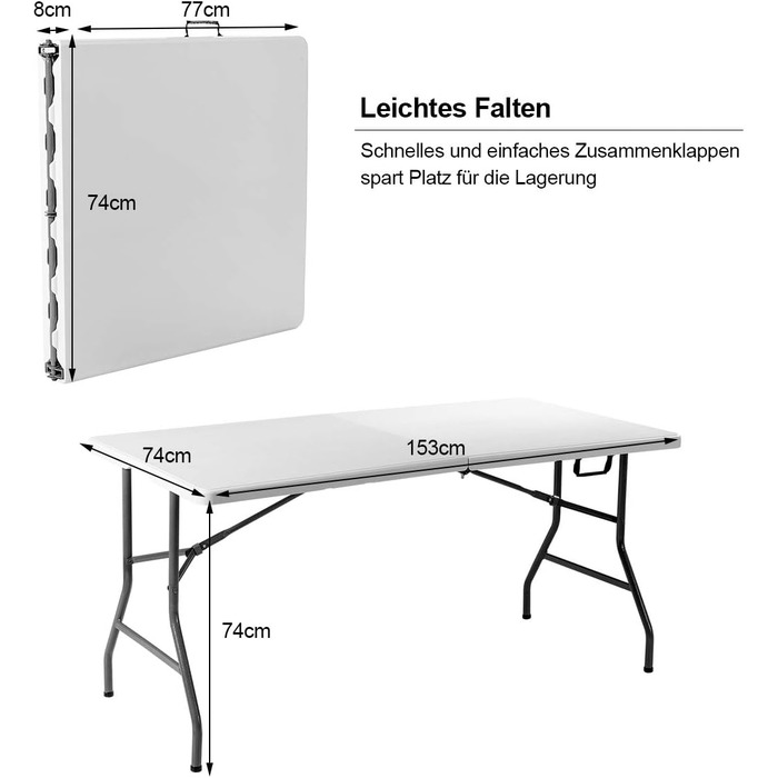 Складаний фуршетний стіл COSTWAY 153x74 см, розкладний стіл з ручкою для перенесення, стіл для вечірок, пластиковий кемпінговий стіл, садовий стіл для саду, тераси та балкону
