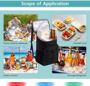 Рюкзак-холодильник, водонепроникний рюкзак-холодильник, велика ізольована сумка-холодильник для обіду для пікніків, кемпінгу, подорожей на природі, барбекю, походів, чорний