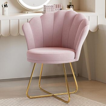 М&39яке крісло, обідній стілець, стілець для туалетного столика, оксамитове крісло, спинка у формі пелюсток, крісло із золотими металевими ніжками, вантажопідйомність до 150 кг, рожевий