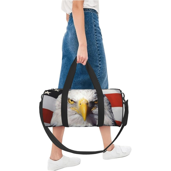 Спортивна сумка для подорожей, дизайн прапор та орел США, чорний колір, універсальний розмір