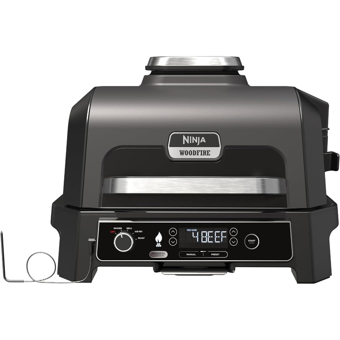 Електричний гриль Ninja Woodfire Pro XL багатофункціональний вуличний гриль 4-в-1 з регульованою підставкою та допоміжним столом
