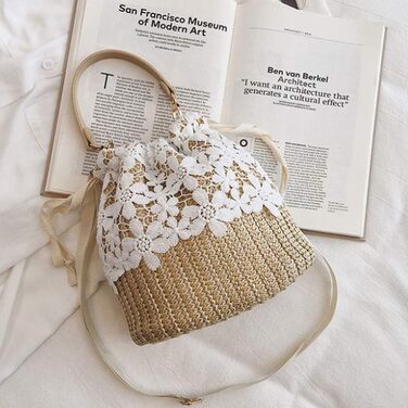 Солом'яна сумка через плече, Жіноча сумка з верхньою ручкою, Літо, Пляж, Гаманець, Сумка через плече, Квітка, Один розмір