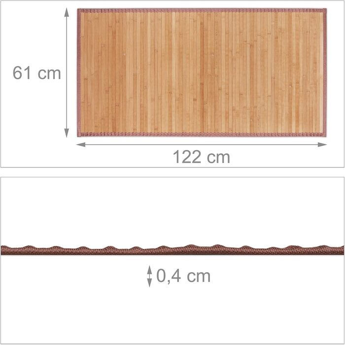 Бамбуковий килимок Relaxdays, 6122 см, вологостійкий, нековзний, бамбуковий килимок для ванної кімнати, коридору, кухні, килимок для ванної, натуральний, 100240841382 Односпальний