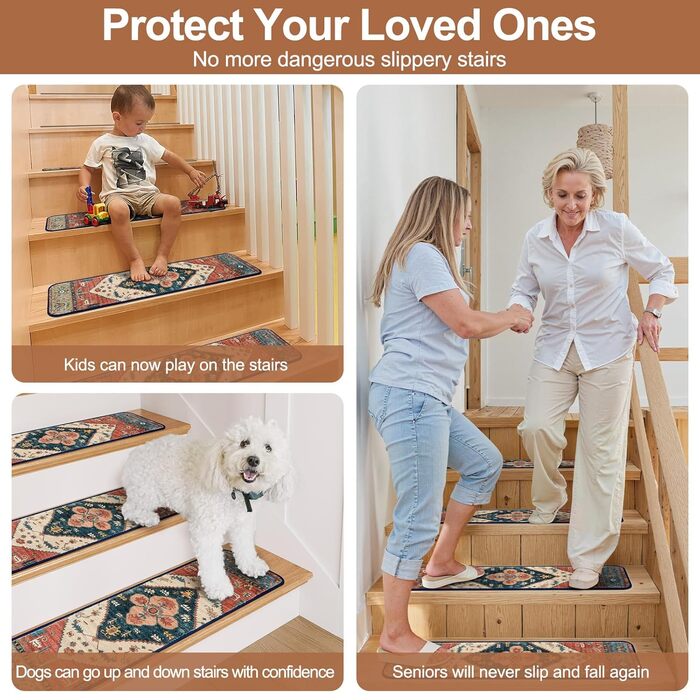 Нековзні сходинки OJIA, килимок у тон для дерев&39яних сходинок, квадратні сходинки Capet, гумова підкладка, доріжка для сходів, нековзний килимок для сходів, 78,7 x 78,7 см 79 x 79 см (прямокутні) східні 1