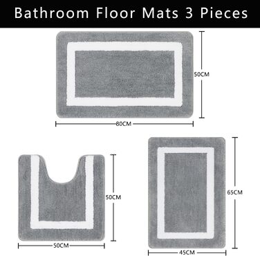Комплект килимків для ванної кімнати Famibay, 3 предмети, нековзний килимок для ванни, сірий, килимок для ванни з мікрофібри, що миється, для ванної кімнати, ванни та туалету