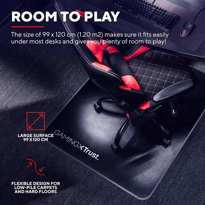 Захисний килимок для підлоги Trust Gaming GXT 715 99 x 120 см, килимок для ігрових та офісних стільців, килимок для твердих підлог, килимок для робочого стільця з міцного матеріалу чорний килимок для стільця