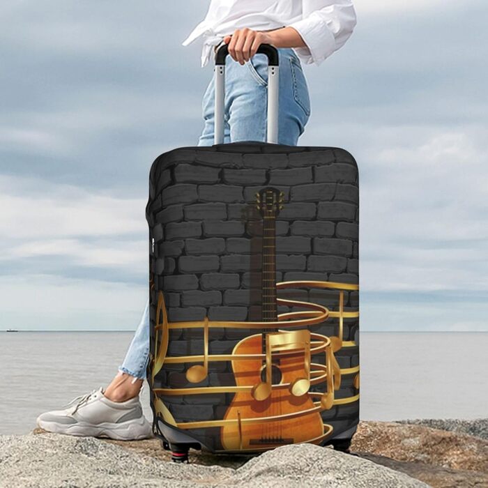 Чохол для валізи з принтом гітари TOMPPY, еластичний, що миється, захисний, антиподряпний, підходить для валіз розміром 18-32 дюйми, чорний, розмір L