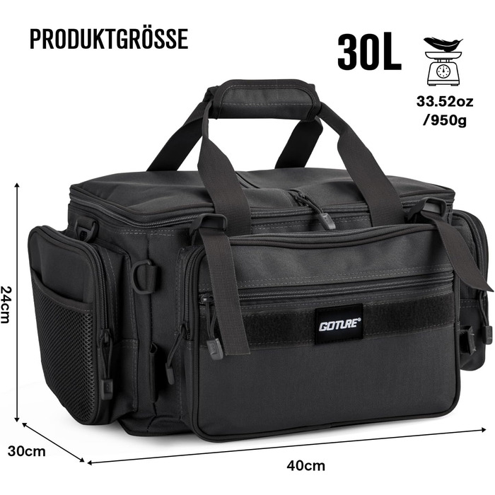 Сумка для риболовлі Goture, водонепроникна сумка через плече з мяким боком, регульований ремінь для вудки, рюкзак для риболовлі з мякими лямками та неслизьким дном Чорний Чорний 40 см*30 см*24 см
