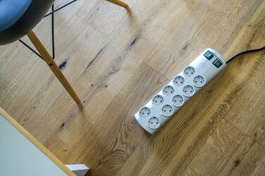 Багаторозеткова розетка 10-кратна (багаторозеткова розетка з 2 вимикачами на 5 розеток кожен і кабелем 2м) срібляста срібляста оди