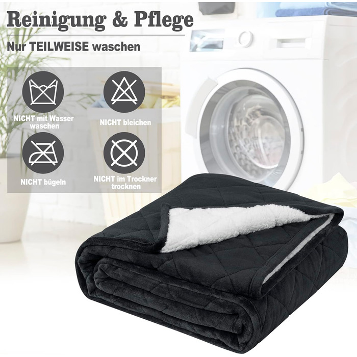 Обтяжена ковдра WOLTU, терапевтична ковдра для дорослих, двостороння обтяжена ковдра зі скляними намистинами, антистресова, пухнаста, виготовлена з шерпа фланелі, 11 кг, 150 x 200 см, чорна 150x200 см 11 кг антрацит
