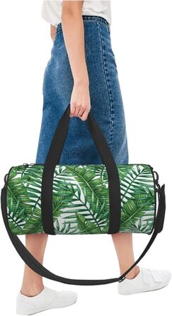 Спортивна сумка для подорожей, принт Листя банана, зелений малюнок, чорний колір, універсальний розмір
