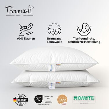 Пухова подушка, виготовлена в Німеччині, 3-камерна, 80x80 см, білого кольору, підходить для алергіків, сертифікована за стандартом Oeko-Tex Standard 100, клас 1, Downpass 80 x 80 см 1