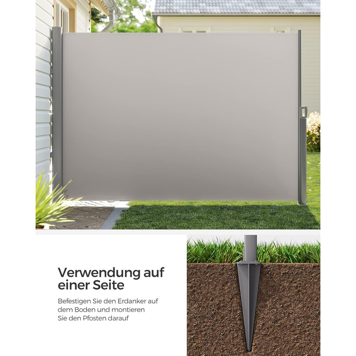 Ґрунтовий анкер SONGMICS, ґрунтовий анкер для опорних стійок бічних тентів, ґрунтовий цвях, підходить лише для алюмінієвих бічних тентів SONGMICS, сірий GSA001