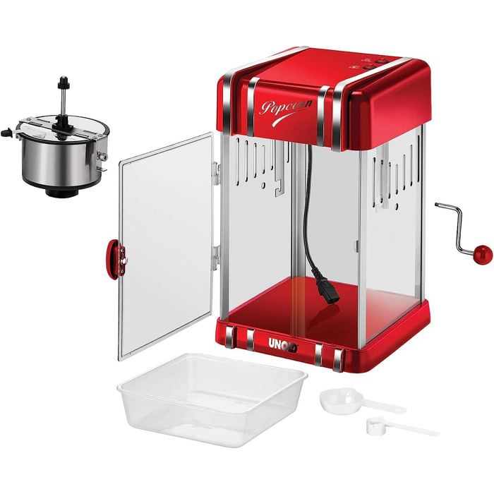 Вт, каструля з нержавіючої сталі з антипригарним покриттям, попкорн, як у кінотеатрі, внутрішнє освітлення, без бісфенолу А, функція збереження тепла, для вечорів кіно, з низьким вмістом жиру, 48535 POPCORNMAKER Retro - 300