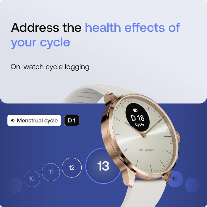 Гібридний смарт-годинник, цілодобовий моніторинг серцевого ритму, відстеження активності, відстеження циклу, моніторинг сну, підключений GPS, 30-денний час роботи від батареї, сумісний з Android та Apple, рожеве золото, білий