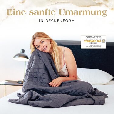 Обтяжена ковдра Akroma Premium 155x220 см 12 кг Антистресова терапевтична ковдра Щільна ковдра для кращого сну Релаксаційна ковдра для розладів сну 100 бавовна (OekoTex) Обтяжена ковдра для дорослих 155x220 см 12 кг темно-сіра