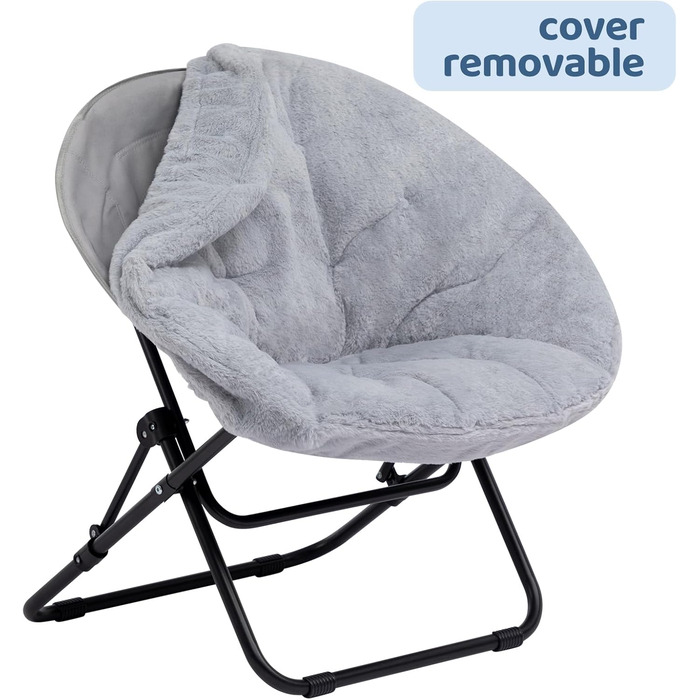 Розкладне крісло HollyHOME, кругле розкладне крісло, крісло-підголовник для вітальні, кругле крісло для відпочинку, крісло-місяць, крісло для відпочинку, затишне крісло для читання, спальня, плюшеве, сіре