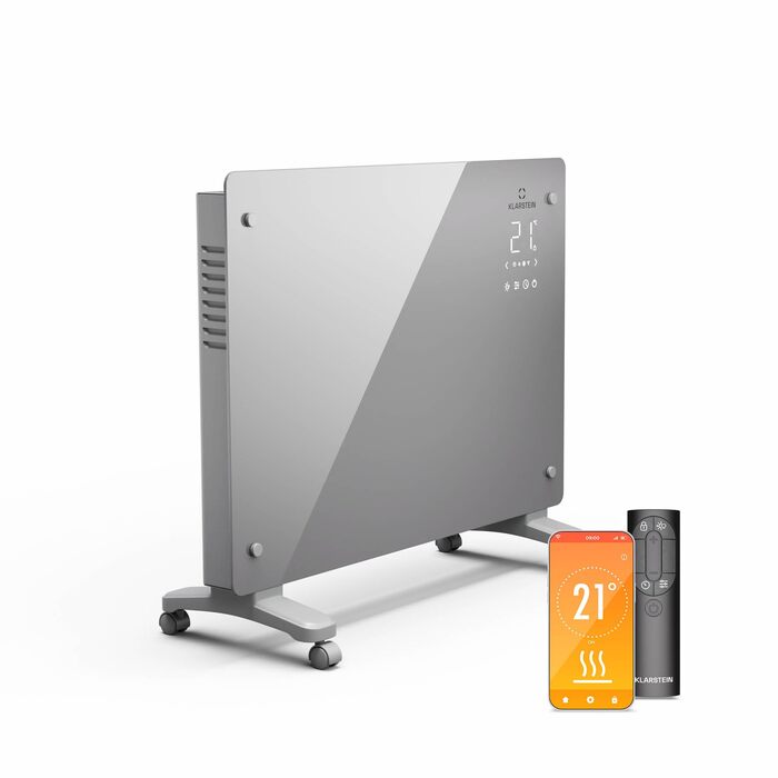 Розумний конвекторний обігрівач Klarstein Bansin Crystal 1500 Вт, настінний/окремостоячий, світлодіодний дисплей, керування за допомогою застосунку, енергоефективний, захист від перегріву та замерзання, блокування від дітей, ідеально підходить для вітален
