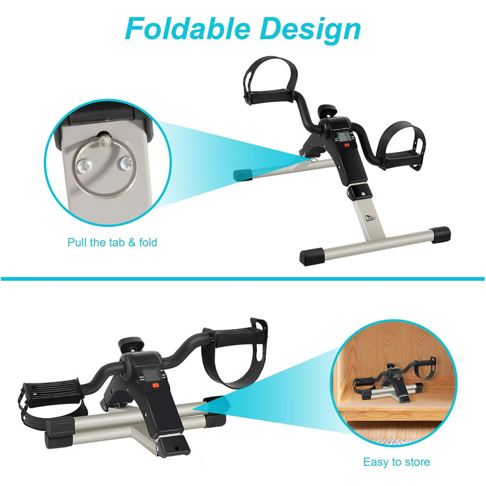 Міні-велотренажер, велотренажер Uten з регульованим опором та нековзним килимком, міні-велотренажер для рук та ніг для дому та офісу, регульований, чорний та сріблястий