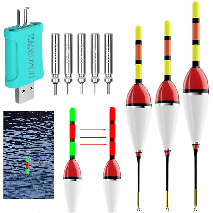 Світлодіодні поплавці DONGZQAN (3 шт.) з індикатором клювання, набір аксесуарів для риболовлі.