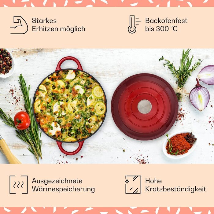 Емальована чавунна каструля, сковорода 3,9 л, герметична сковорода з кришкою, безпечна для духовки, маленька емальована сковорода