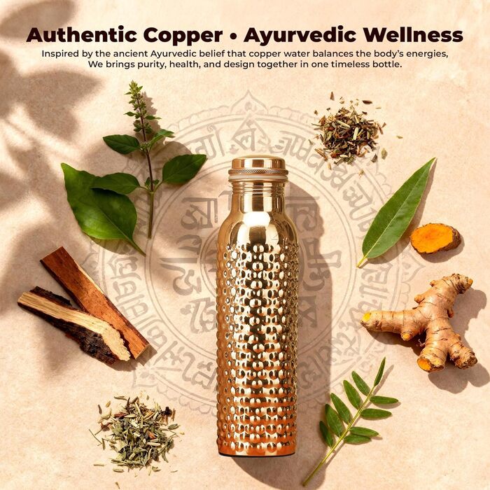 Пляшка з чистої міді об&39ємом 32 унції з футляром для перенесення, мідна пляшка для води об&39ємом 1 літр для офісу, йоги, спорту (натуральне покриття) Пляшка з натурального кованого металу