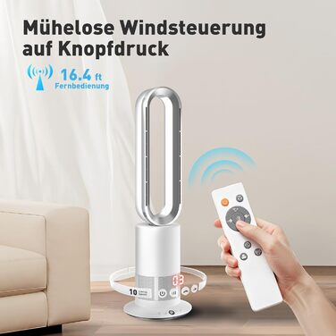 Вентилятор 2-в-1 з функцією обігріву та охолодження, 10 рівнів охолодження та 3 рівні нагріву, пульт дистанційного керування та сенсорне світлодіодне керування, тихий та енергозберігаючий двигун постійного струму TP09Plus обігрів, охолодження, 09Plus