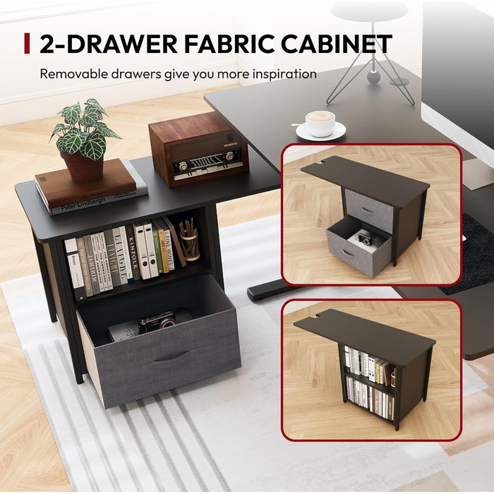 Письмовий стіл з регульованою висотою, електричне регулювання висоти, L-подібний, з шухлядами та відділенням для зберігання, двосторонній, ергономічний стіл для роботи сидячи та стоячи, 160 x 70 см, чорний