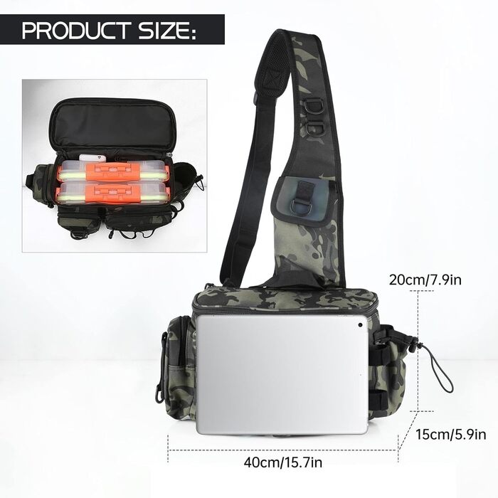 Сумка для риболовлі KoolYouth, водонепроникна сумка для риболовлі на ремні, сумка для риболовлі з нейлону 600D з ручками для перенесення, багатокишенькова сумка для риболовлі Сумка для рибальського спорядження (камуфляж) Камуфляж -1