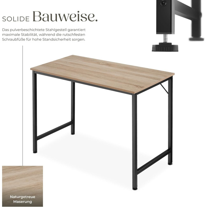 Письмовий стіл, Комп&39ютерний стіл, Офісний стіл, ПК-стіл, Меблі для навчання, Домашній офіс, Офіс, Невеликий письмовий стіл, Каркас столу зі стільницею - Індустріальна світла деревина, Дуб Сонома, 100 см Індустріальна світла деревина, Дуб Сонома Jenkins
