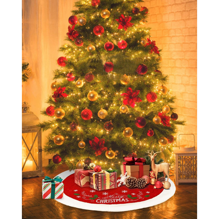 Спідниця для ялинки із візерунком сніжинок та написом "Веселого Різдва" 122 см SOBEAU