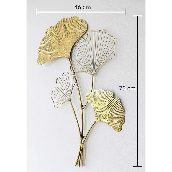 Настінне оздоблення ZEYA металеве гінгко, 46 х 75 см, 3D-декор золото, настінне оздоблення листя гінгко, прикраса вітальні, приваб