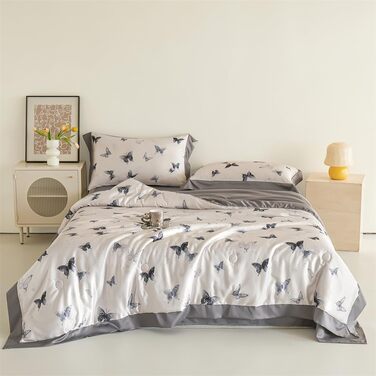 Атласне покривало, гладеньке як шовк, стьобана ковдра з метеликами та квітковим візерунком для двоспальних та односпальних ліжок, легке, м&39яке, штучний шовк, прохолодна літня ковдра (сірий, 200x230 см) сірий 200x230 см