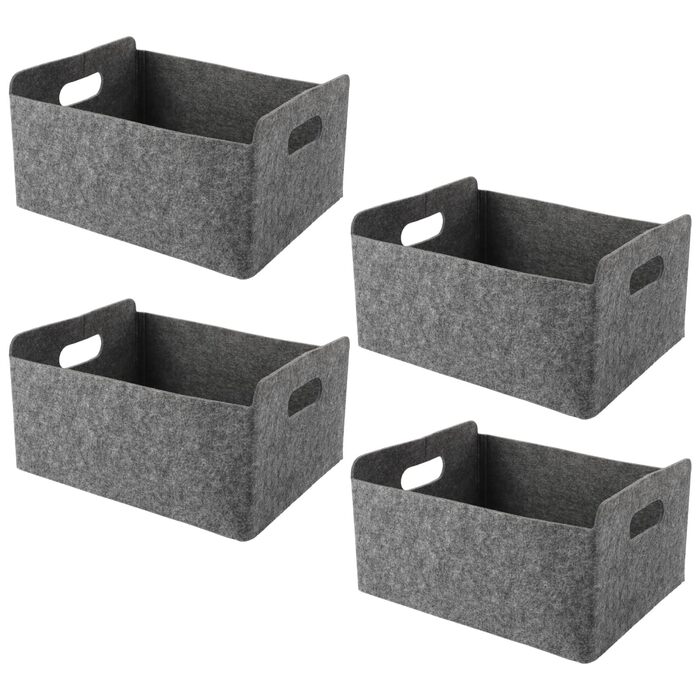 Набір фетрових кошиків WOPPLXY з 4 предметів, фетрова коробка 30,5 x 24 x 15 см, сірий фетровий кошик для шаф, книжкових полиць та шухляд