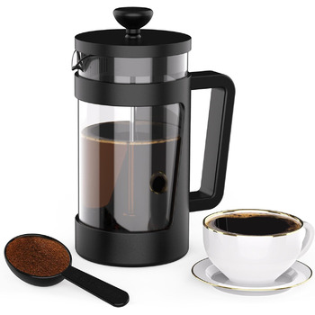 Френч-прес RAINBEAN 600 мл, кавоварка френч-прес, кавоварка з 3 фільтрами, термостійке товсте боросилікатне скло, чайний прес