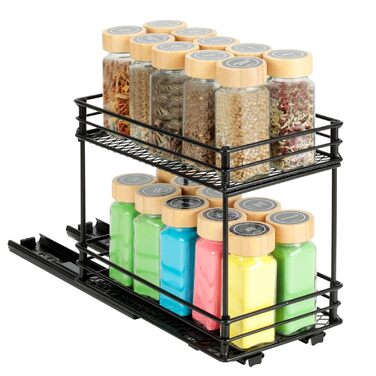 Розсувна підставка для спецій Cozary - подвійний органайзер для спецій - підставка для спецій з шухлядою та вентиляцією, органайзер для кухонної шафи, 2 варіанти кріплення (26 * 15 * 21,8 см)