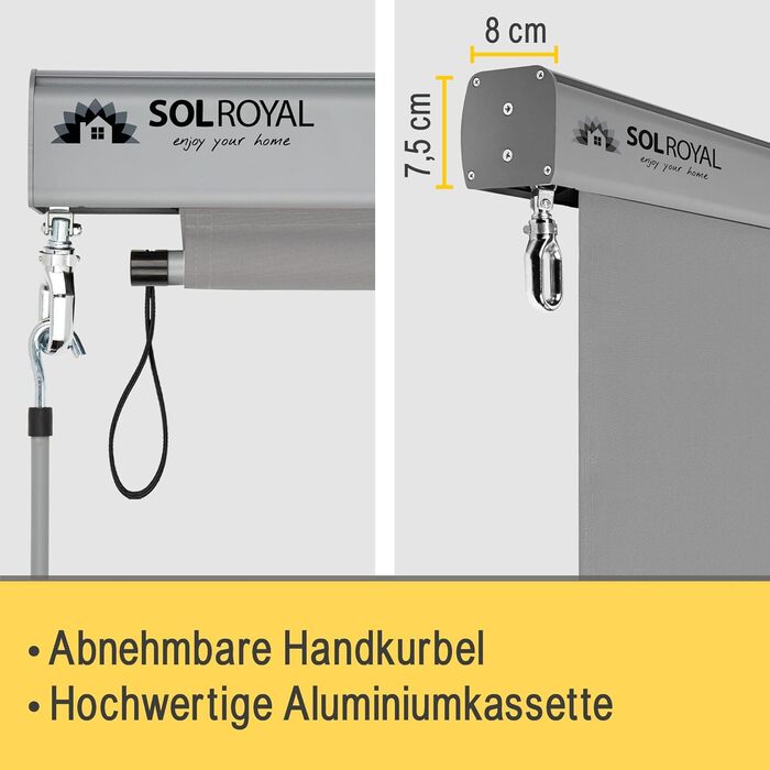 Вертикальний тент Sol Royal 180x250 см, тент MS5 міцний балконний щит для приватності, знімний ручний механізм, водовідштовхувальний сонцезахисний козирок для тераси, балкона, саду, всепогодний вертикальний тент, сірий 180x250 см