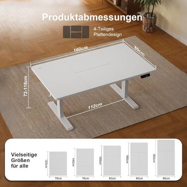 Стіл з регульованою висотою 160 x 80 см з кабельним лотком, Електрично регульований по висоті стіл для роботи стоячи з USB-портом, Комп&39ютерний стіл, Ергономічний стіл для роботи сидячи та стоячи, Офісний стіл, Білий 160 x 80 см