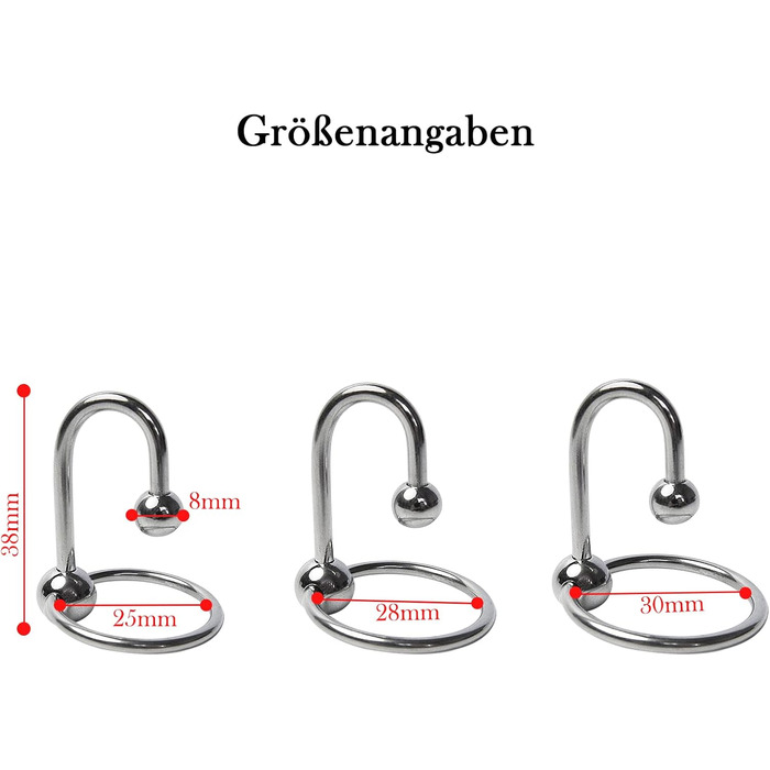 Набір уретральних дилататорів BDSMJOY, нержавіюча сталь, з ерекційними кільцями (25-28-30 мм), 3 шт.