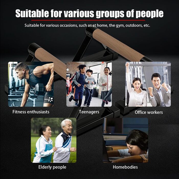 Паралельні тренажери для калістеніки, з міцною сталевою рамою та нековзною конструкцією інверсійної перекладини, підходять для фітнес-вправ без обладнання та вправ на підлозі в домашньому спортзалі, вантажопідйомність до 150 кг, чорні