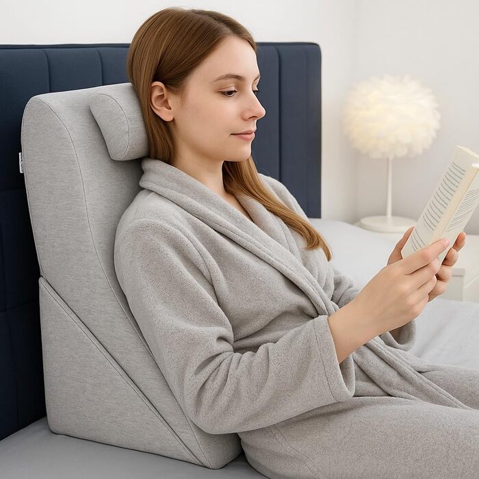 Подушка для читання спинка, регульований підголівник, піна з ефектом пам&39яті, знімний чохол, дихаюча та нековзна, трикутна ручка для спини, шиї та ніг 60 x 50 x 30 см