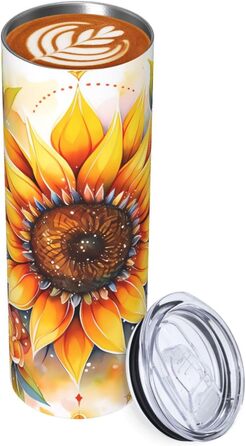 Кухоль з прямою трубочкою, 590 мл, жовтий соняшник, друкований олією, дорожній кухоль, підходить для кемпінгу, офісу та дому