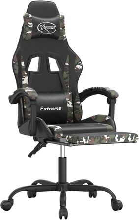 Геймерське крісло, чорний камуфляж, з підставкою для ніг, ергономічне обертове крісло, 57,5 x 59,5 x 121-131 см, штучна шкіра, газова пружина, функція нахилу до 135, для офісу, вітальні, ігрової кімнати, 57,5 x 59,5 x (121-131) см (Ш x Г x В), зелене