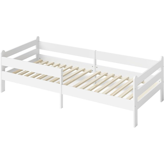 Дитяче ліжко Bellabino Kuru 90x200 см Дитяче ліжко із захистом від падіння та рейковою основою Дитяче ліжко з місцем для зберігання Дитяче ліжко з дерева Односпальне ліжко для хлопчиків та дівчаток для дитячих кімнат білого кольору без шухляд, матрац не в